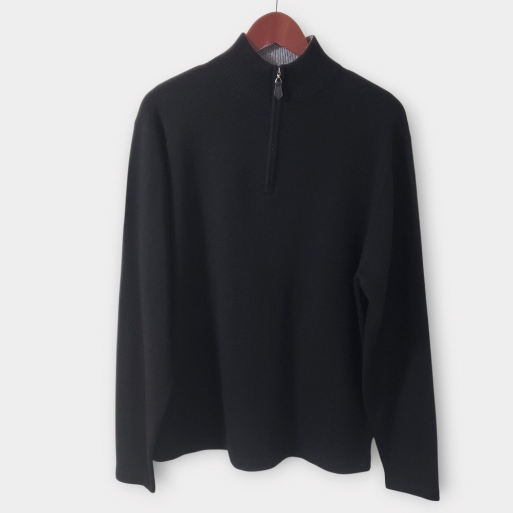 Daniel Bishop Mens 100% Cashmere Quarter Zip Sweater Black Large Mock Neck